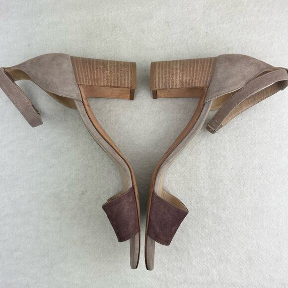 Authentic Manolo Blahnik Brown Gray Suede Strappy Sandal Block Heel 38.5 (US 8) - Picture 6 of 16